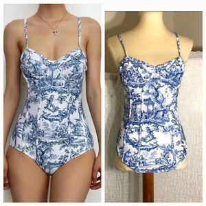 CB2 Blue and White Chinoiserie One-Piece Swimsuit